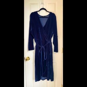 GILI Stretch Velvet Faux Wrap Dress Dark Navy 3X